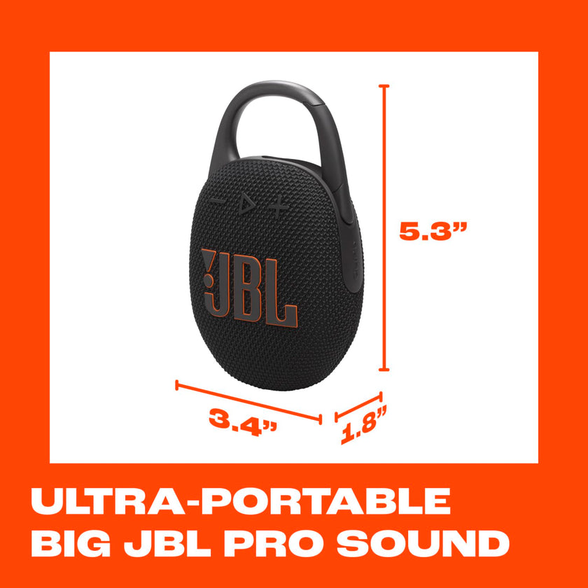JBL Clip 5 - Ultra-Portable, Waterproof and Dustproof Bluetooth Speaker, Integrated Carabiner, Up to 12 Hours of Play, Made in Part with Recycled Materials (Black) 🍁 All In One Marketplace Canada