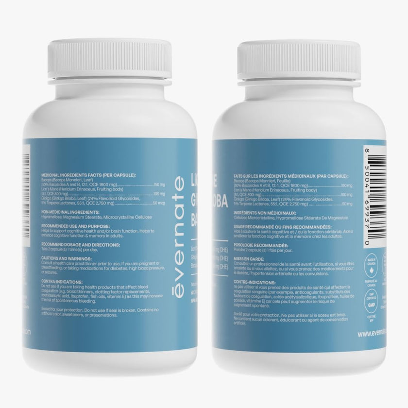 ALL-IN-ONE Lion's Mane 1,600 mg with Ginkgo Biloba 5,500 mg & Bacopa Monnieri 3,600 mg (Per Serving: 2 Capsules) – 3-in-1 Memory, Focus & Cognitive Support – 60 Vegan Capsules – Made in Canada 🍁 All In One Marketplace Canada