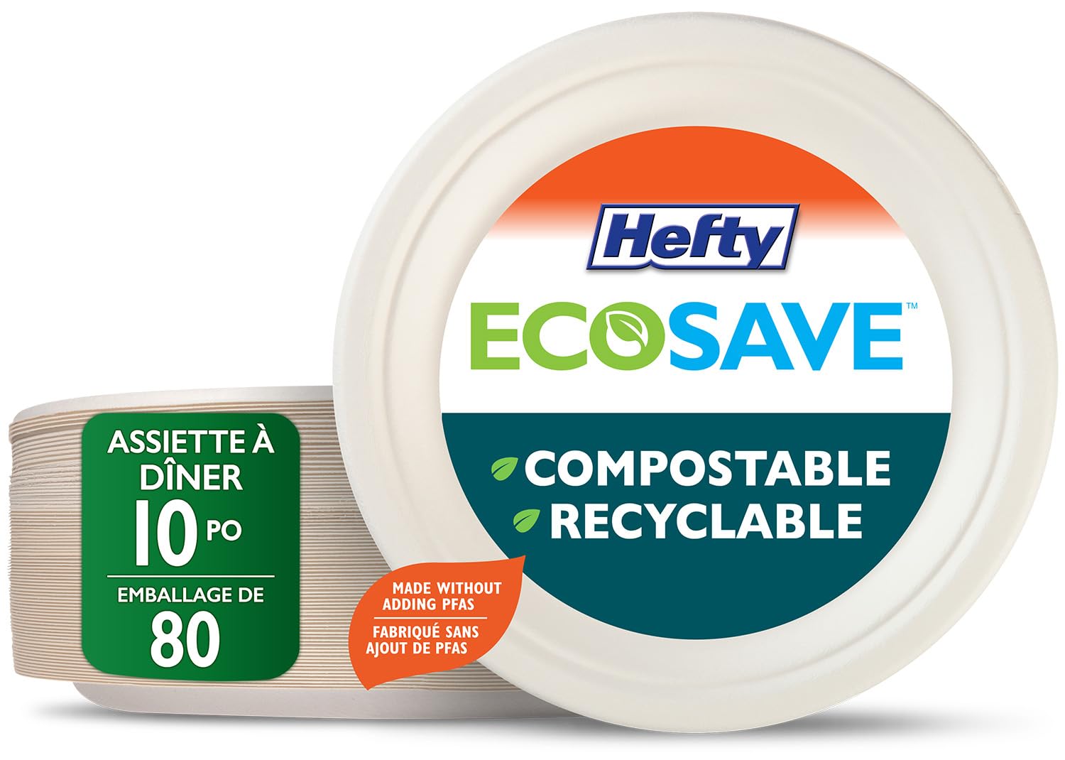 Hefty ECOSAVE Compostable Disposable Paper Plates Dinner 10