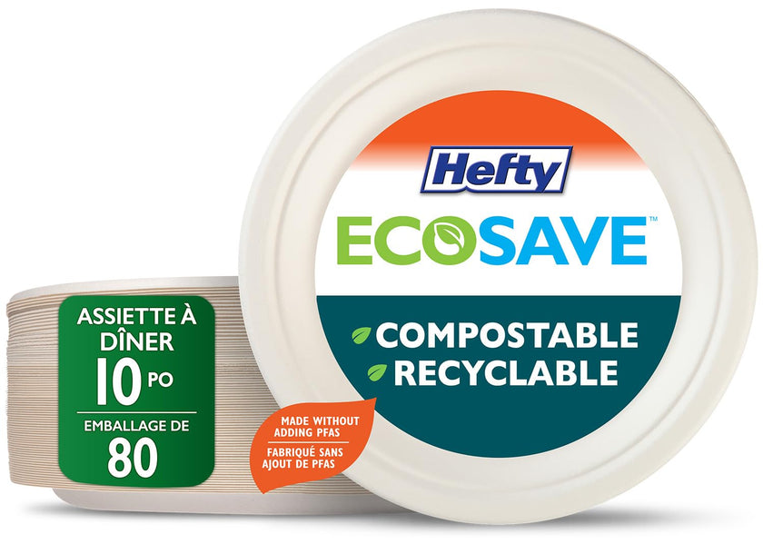 Hefty ECOSAVE Compostable Disposable Paper Plates Dinner 10