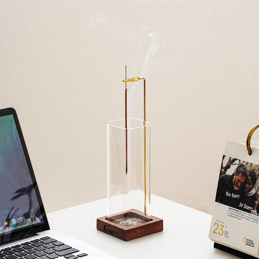 Ceremony Incense Holder, Wooden Incense Holder for Sticks with Glass Ash Catcher, Anti-ash Incense Burner with a Ash Brush for Meditation Yoga Spa Room Decor 🍁 All In One Marketplace Canada
