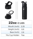 SUNWILL Metal Water Bottle with Straw 22 oz, Stainless Steel Insulated Flask for Cold and Hot Drink, Travel, Sports, Gym, Powder Coated Black 🍁 All In One Marketplace Canada