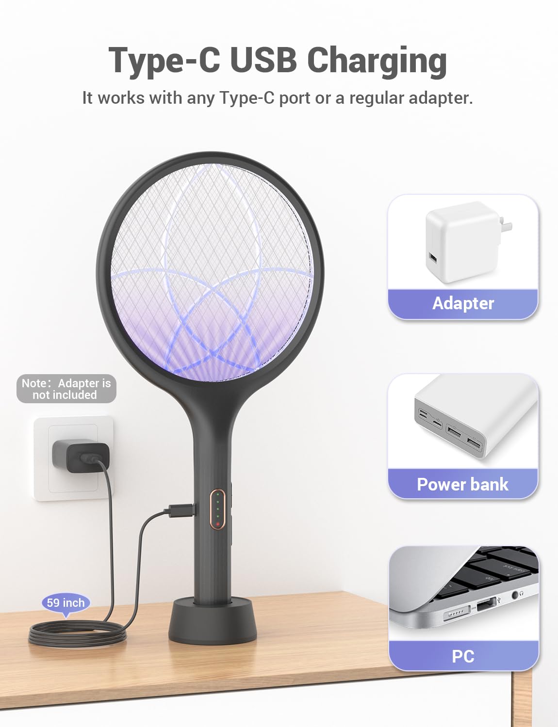 YISSVIC Bug Zapper Racket Electric Fly Swatter Fly Zapper Indoor Outdoor Rechargeable (Black-2 Piece) 🍁 All In One Marketplace Canada