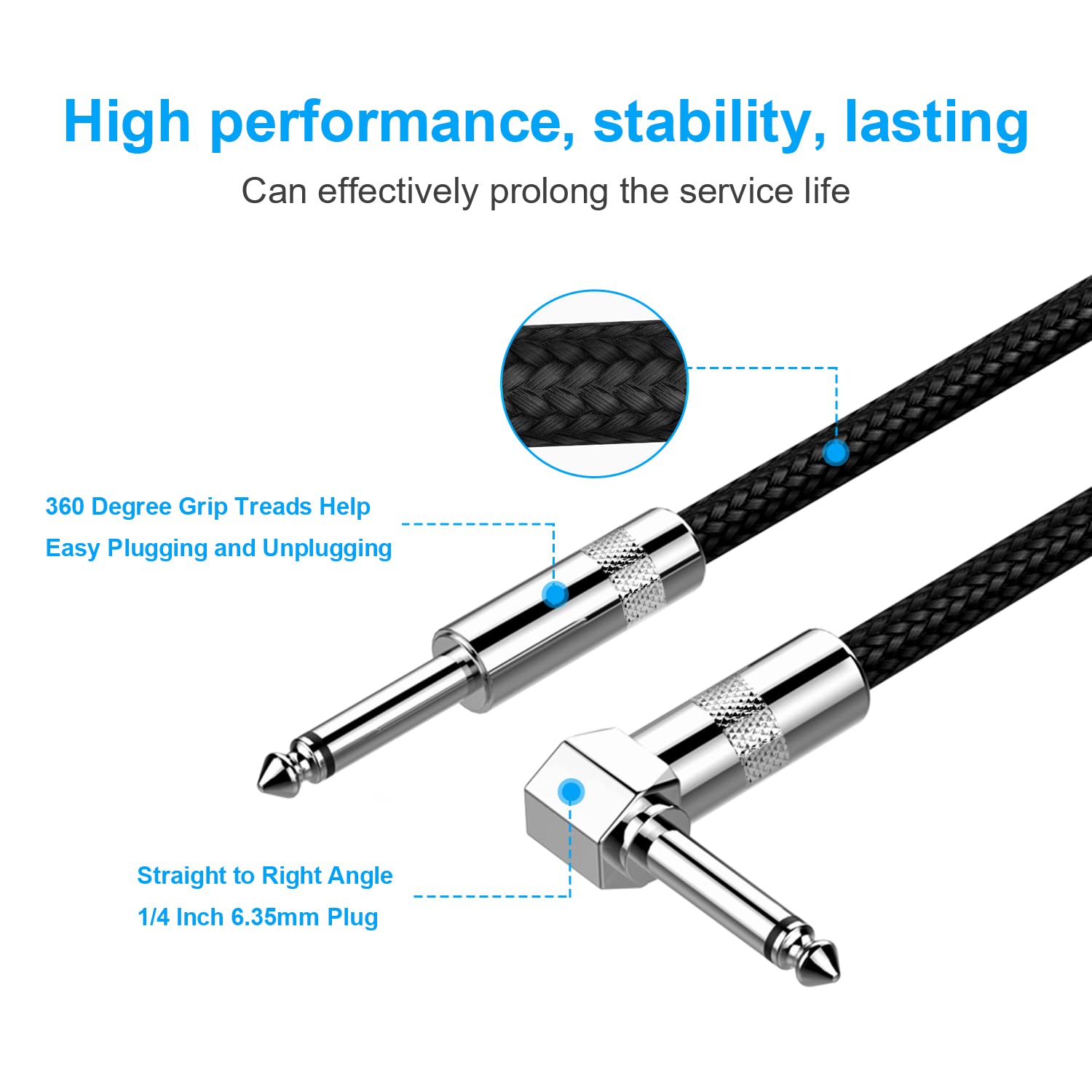 Guitar Cable 10ft New bee Electric Instrument Cable Bass AMP Cord for Electric Guitar, Bass Guitar, Electric Mandolin, Pro Audio (Right Angle to Straight, Black) 🍁 All In One Marketplace Canada