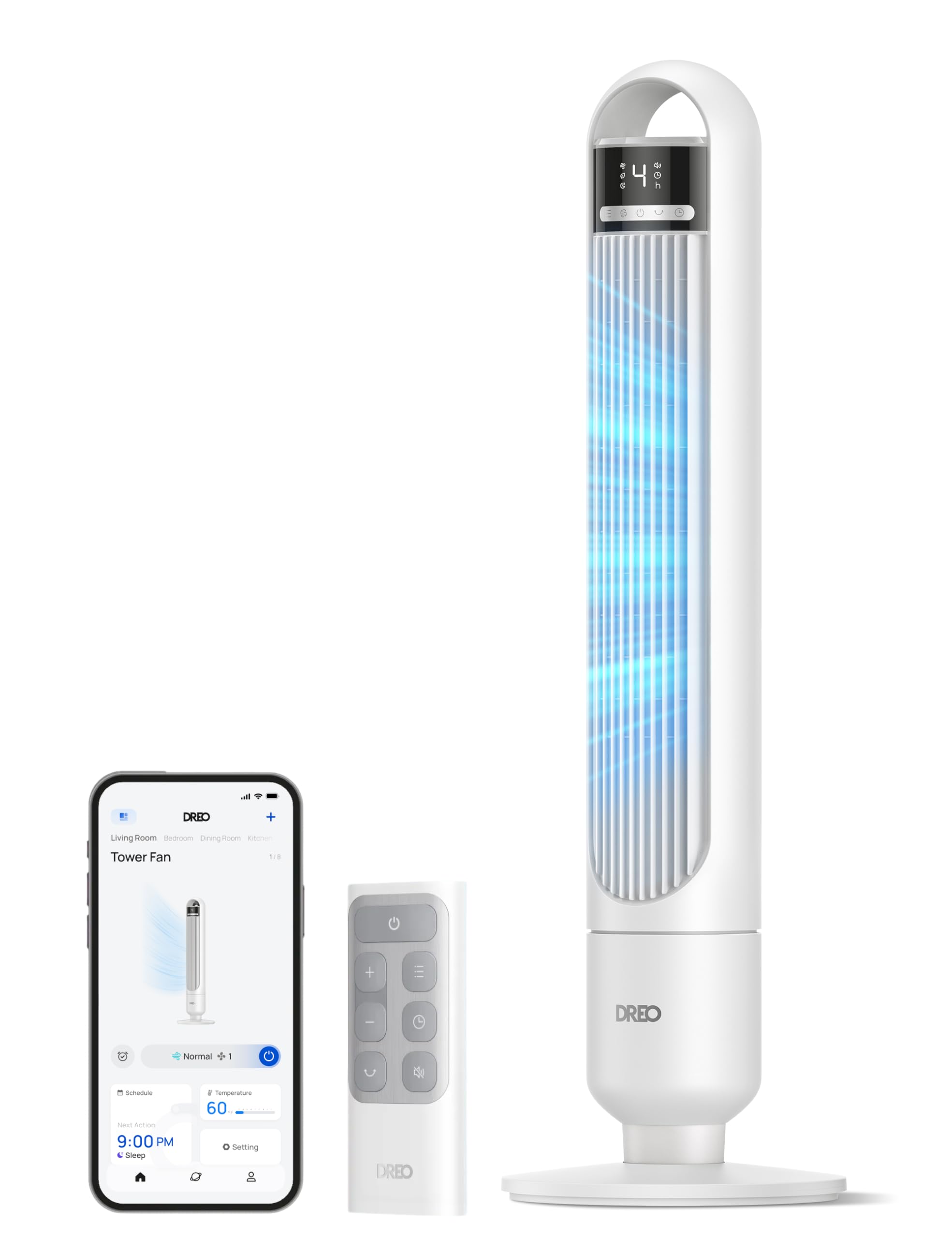 DREO Smart Tower Fan for Bedroom, 90° Oscillating Standing Fans for Room with 4 Speeds, 4 Modes, 25dB Quiet for Sleep, 25ft/s Velocity, 8H Timer, Remote/App/Voice Control for Living Room, Office, Home 🍁 All In One Marketplace Canada