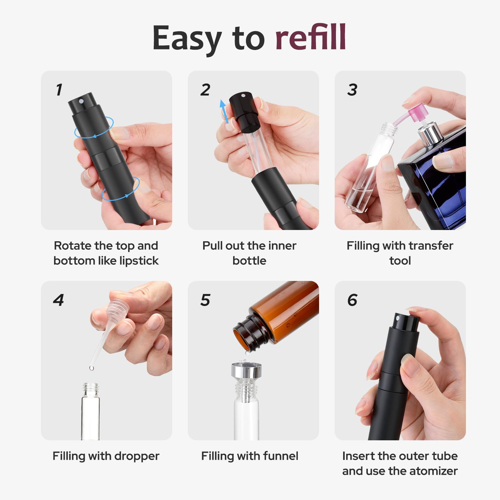 Lisapack Perfume Travel Spray Bottles - 8ml Mini Cologne Refillable Atomizer Decanter for Men - Small Size Travel Essentials Perfume Refill Decant Dispenser for Women Purse Pocket 3PCS Black 🍁 All In One Marketplace Canada