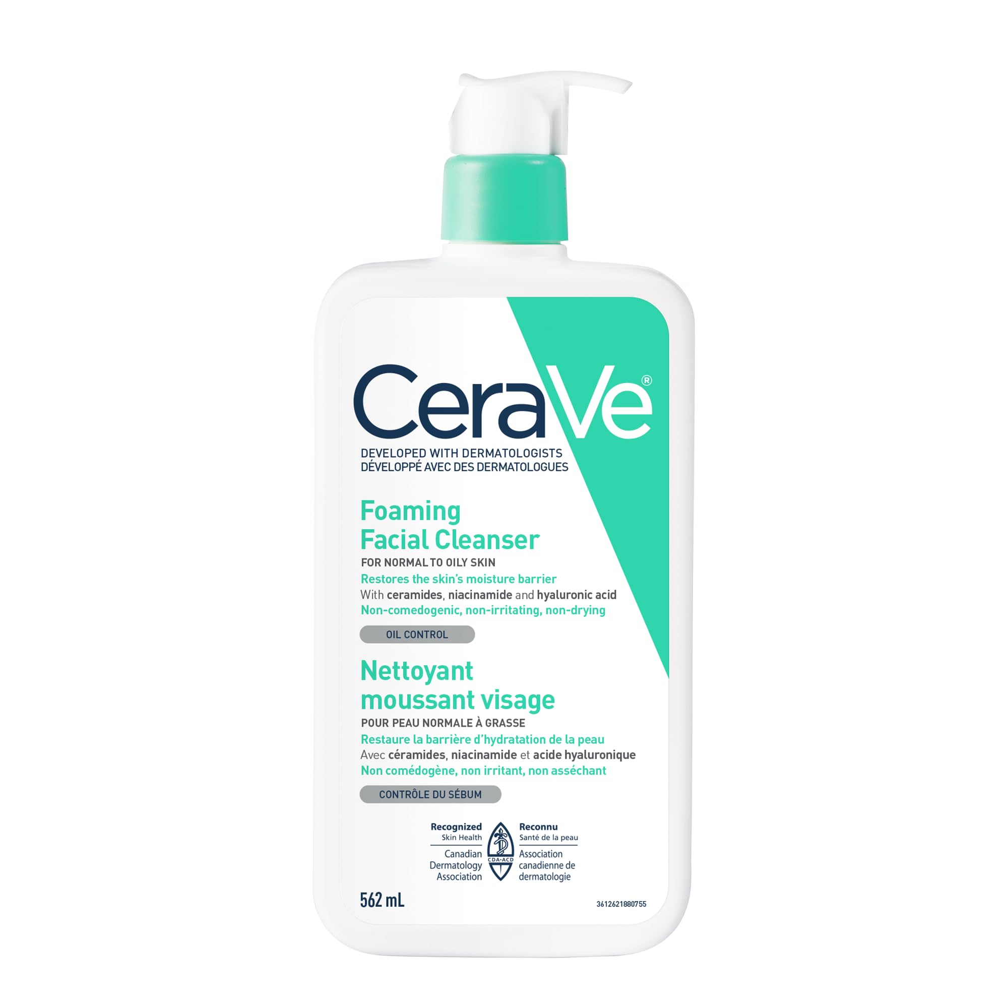 CeraVe Foaming Face Wash, Gel Face Cleanser for Normal to Oily Skin, Removes Excess Oil & Dirt, with Hyaluronic Acid, Niacinamide & Ceramides, Fragrance-Free, Recommended by Dermatologists, 562mL 🍁 All In One Marketplace Canada