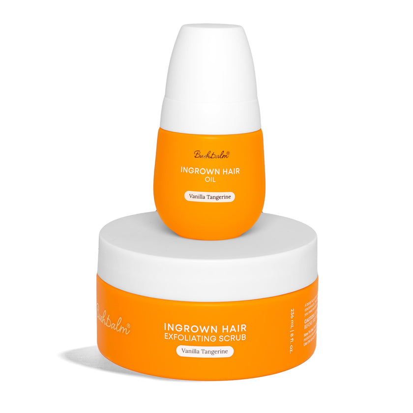 Bushbalm Ingrown Hair and Razor Bumps 2-Step Routine - Moisturize and Calm - Ingrown Hair Oil (30 ml) and Exfoliating Scrub (236 ml) - Vanilla Tangerine 🍁 All In One Marketplace Canada