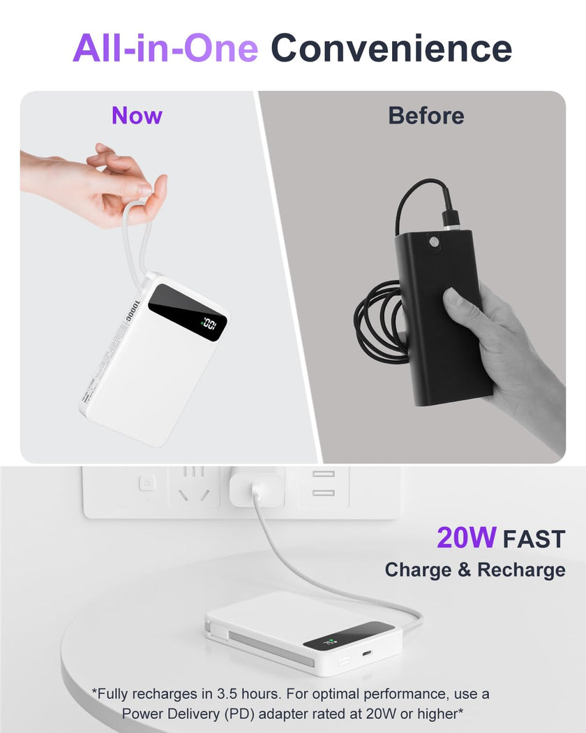 Magnetic Power Bank, 10,000mAh Wireless Portable Charger for Mag-Safe 15W Fast Charging, Battery Pack with USB-C/Lightning Cable 22.5W in/Out for iPhone 17/16/15/14/13/12 Series, AirPods & More 🍁 All In One Marketplace Canada