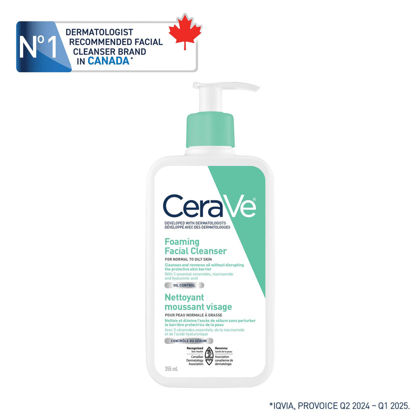 CeraVe Foaming Face Wash, Gel Face Cleanser for Normal to Oily Skin, Removes Excess Oil & Dirt, with Hyaluronic Acid, Niacinamide & Ceramides, Fragrance-Free, Recommended by Dermatologists, 562mL 🍁 All In One Marketplace Canada