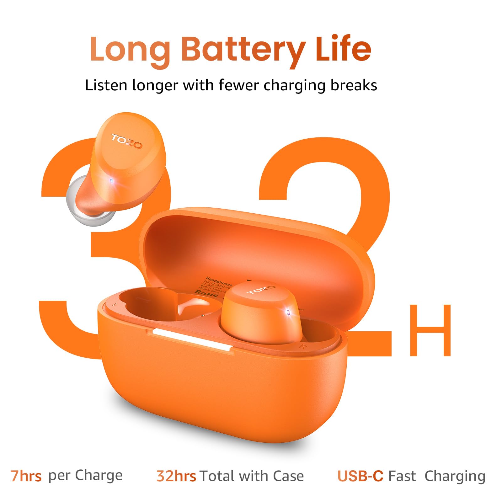 TOZO A1 Wireless Earbuds Bluetooth 5.3 Light Weight in Ear IPX5 Waterproof Headphones 2 Mic for AI Calls, Immersive Premium Sound Bass Headset with Charging Case, 32 Presets EQ Customization via App 🍁 All In One Marketplace Canada