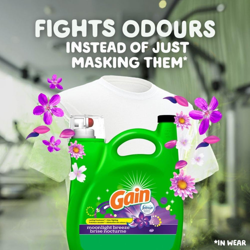 Gain Liquid Laundry Detergent, Moonlight Breeze Scent, Freshness + Odour Fighting, Laundry Detergent Liquid Soap, 107 loads, 4.5L 🍁 All In One Marketplace Canada