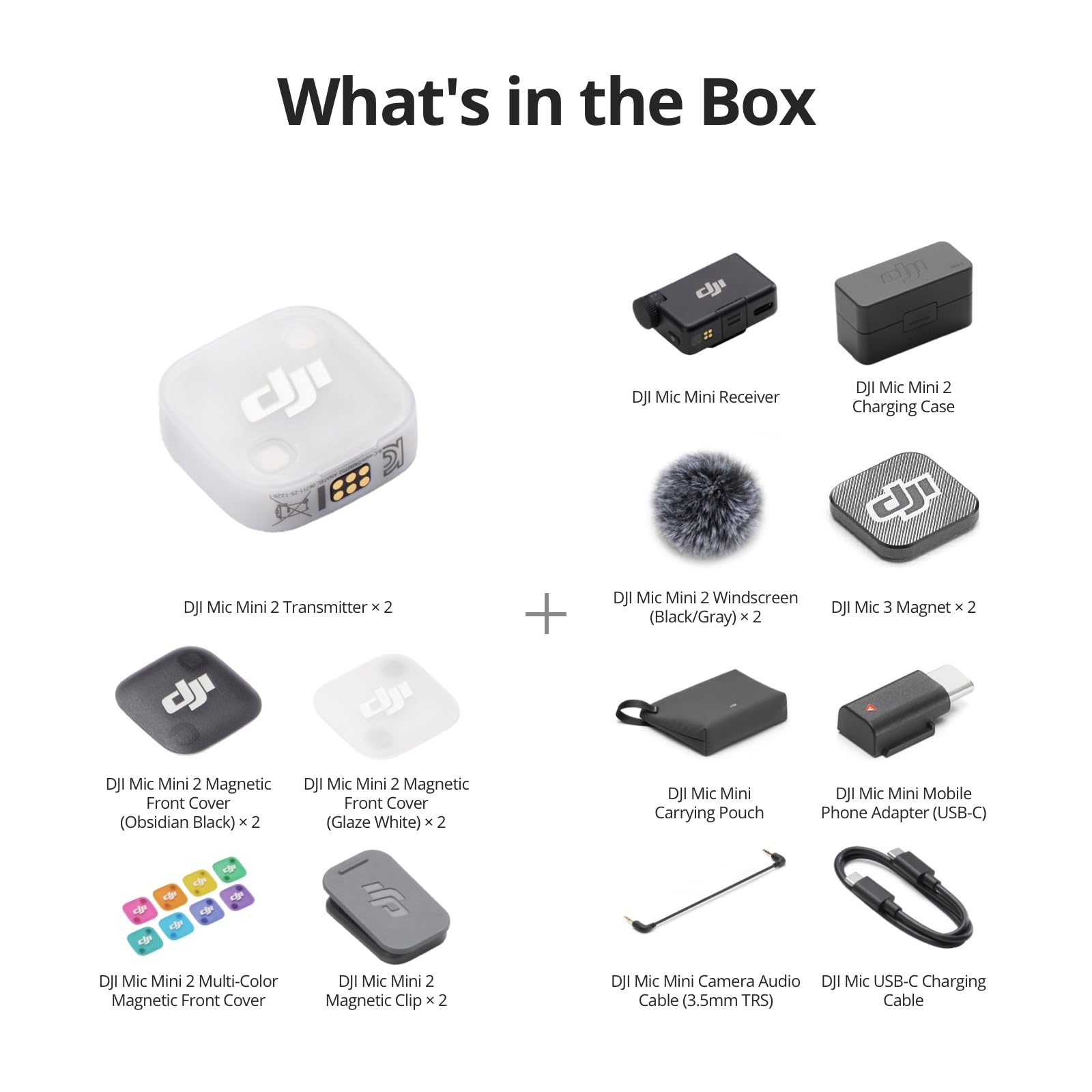 DJI Mic Mini 2 (2 TX + 1 Standard RX + Charging Case), Lavalier Wireless Vlogging Mic for iPhone/Android/Camera, Bluetooth Microphone, Noise Cancelling, 48h Battery, Multi-Color Cover 🍁 All In One Marketplace Canada