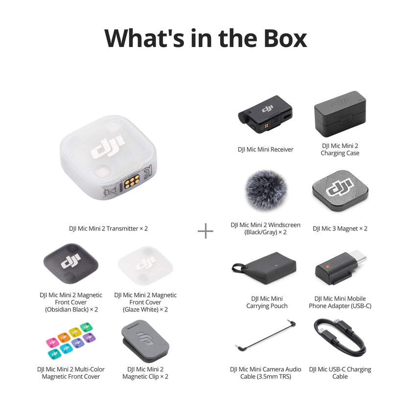 DJI Mic Mini 2 (2 TX + 1 Standard RX + Charging Case), Lavalier Wireless Vlogging Mic for iPhone/Android/Camera, Bluetooth Microphone, Noise Cancelling, 48h Battery, Multi-Color Cover 🍁 All In One Marketplace Canada