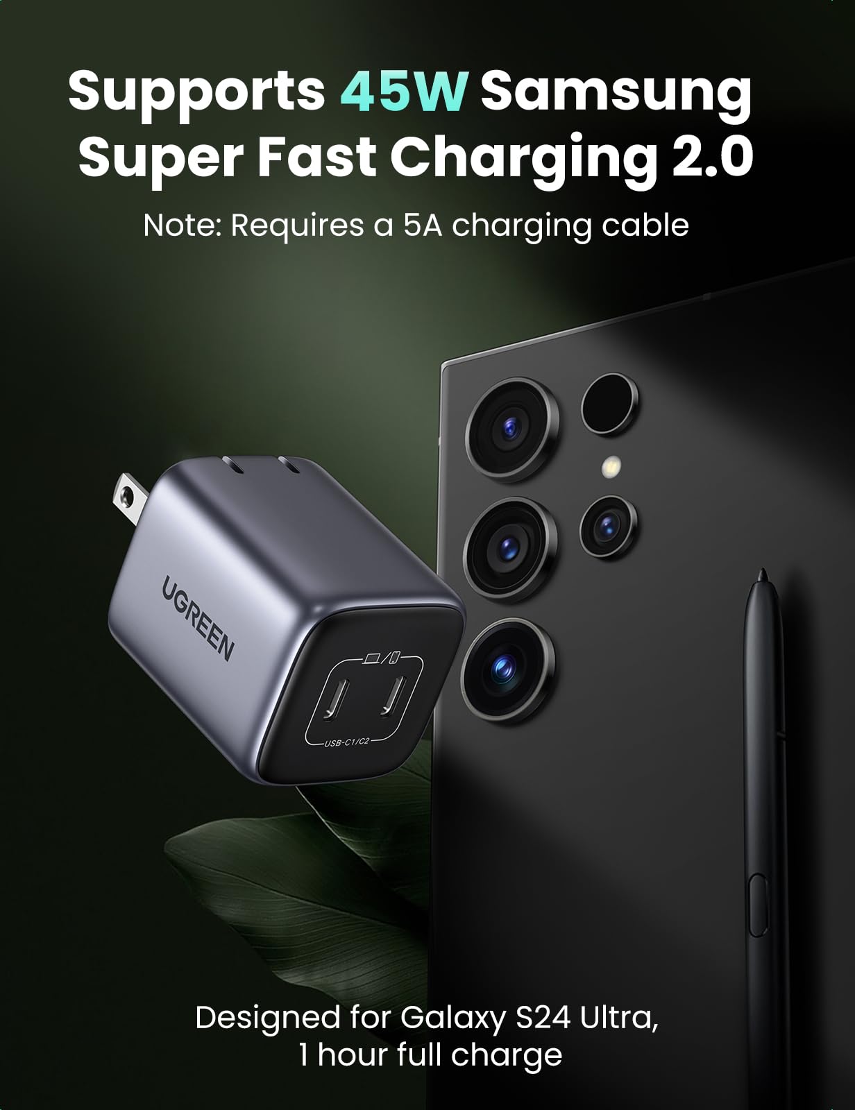 UGREEN Nexode 45W USB C Charger Block, GaN PPS Dual Port USB C Fast Charger Super Fast Charge 2.0 Wall Plug Compatible with Galaxy S26 S25 S24 Ultra S23 A54, iPhone 17 16 Pro Max, iPad, Pixel 10 9 8 🍁 All In One Marketplace Canada