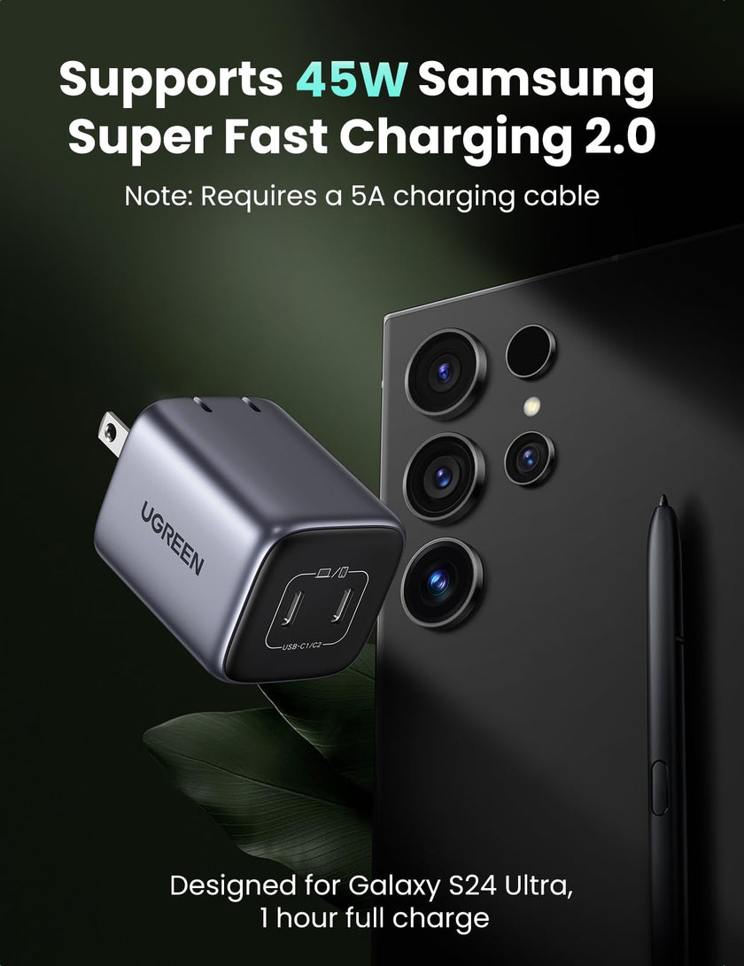 UGREEN Nexode 45W USB C Charger Block, GaN PPS Dual Port USB C Fast Charger Super Fast Charge 2.0 Wall Plug Compatible with Galaxy S26 S25 S24 Ultra S23 A54, iPhone 17 16 Pro Max, iPad, Pixel 10 9 8 🍁 All In One Marketplace Canada