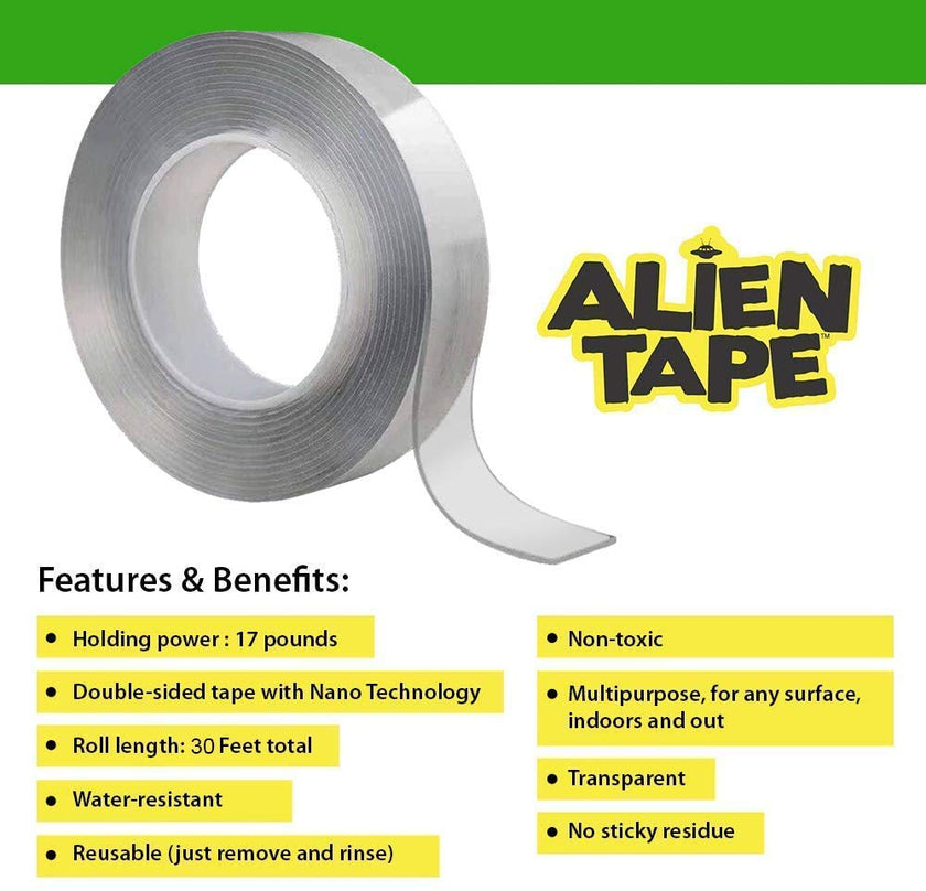 Alientape Nano Double Sided Tape Reusable Washable Transparent Traceless Multi-Purpose Adhesive Tape with Nano-Grip Technology for Indoor and Outdoor Mounting Tape As Seen On TV (Set of 3) 🍁 All In One Marketplace Canada