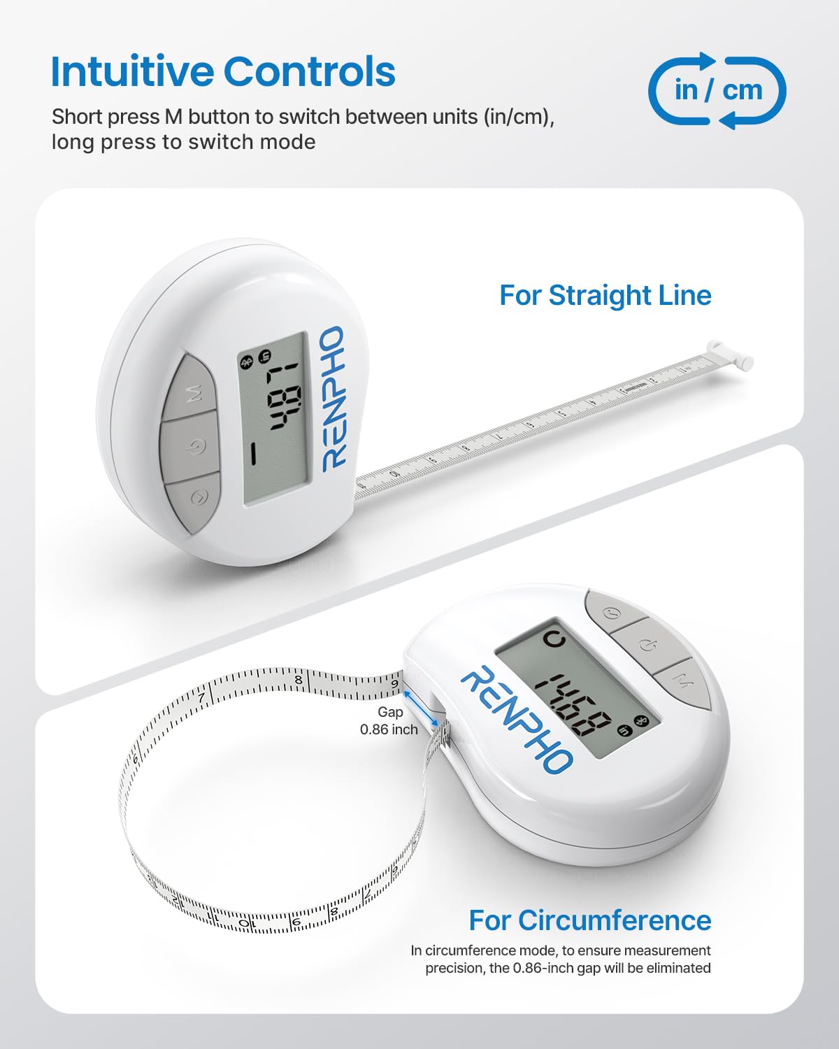Smart Tape Measure RENPHO Bluetooth Measuring Tapes for Body Measurement Muscle Gain Fitness Bodybuilding Retractable Circumferences Inches & cm 🍁 All In One Marketplace Canada