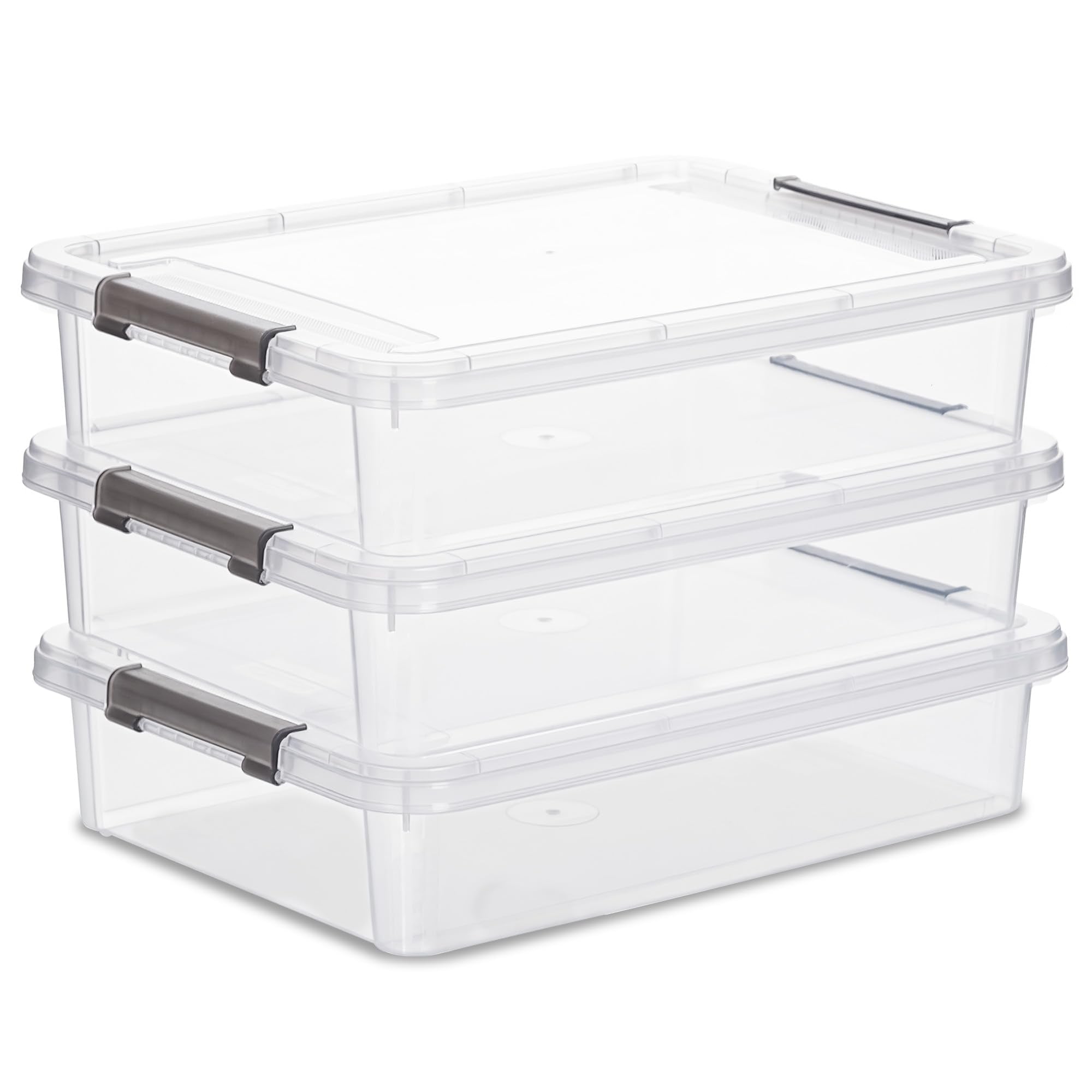 Citylife 3 PCS Plastic Storage Bins with Latching Lids Clear File Box Portable Storage Containers for Organizing A4 Paper, Document, Scrapbook, 14.65