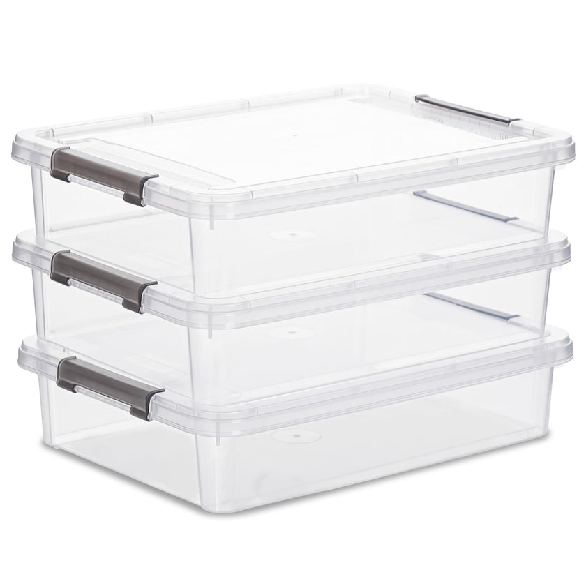 Citylife 3 PCS Plastic Storage Bins with Latching Lids Clear File Box Portable Storage Containers for Organizing A4 Paper, Document, Scrapbook, 14.65