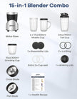 Smoothie Blender, Ganiza Blenders for Smoothies with 15-Piece Blender and Grinder Combo, 4 BPA-Free Personal Blender Cup, for Shakes, Protein Drinks, Fruit Vegetable Drink, Nuts, Spices, Coffee Beans 🍁 All In One Marketplace Canada