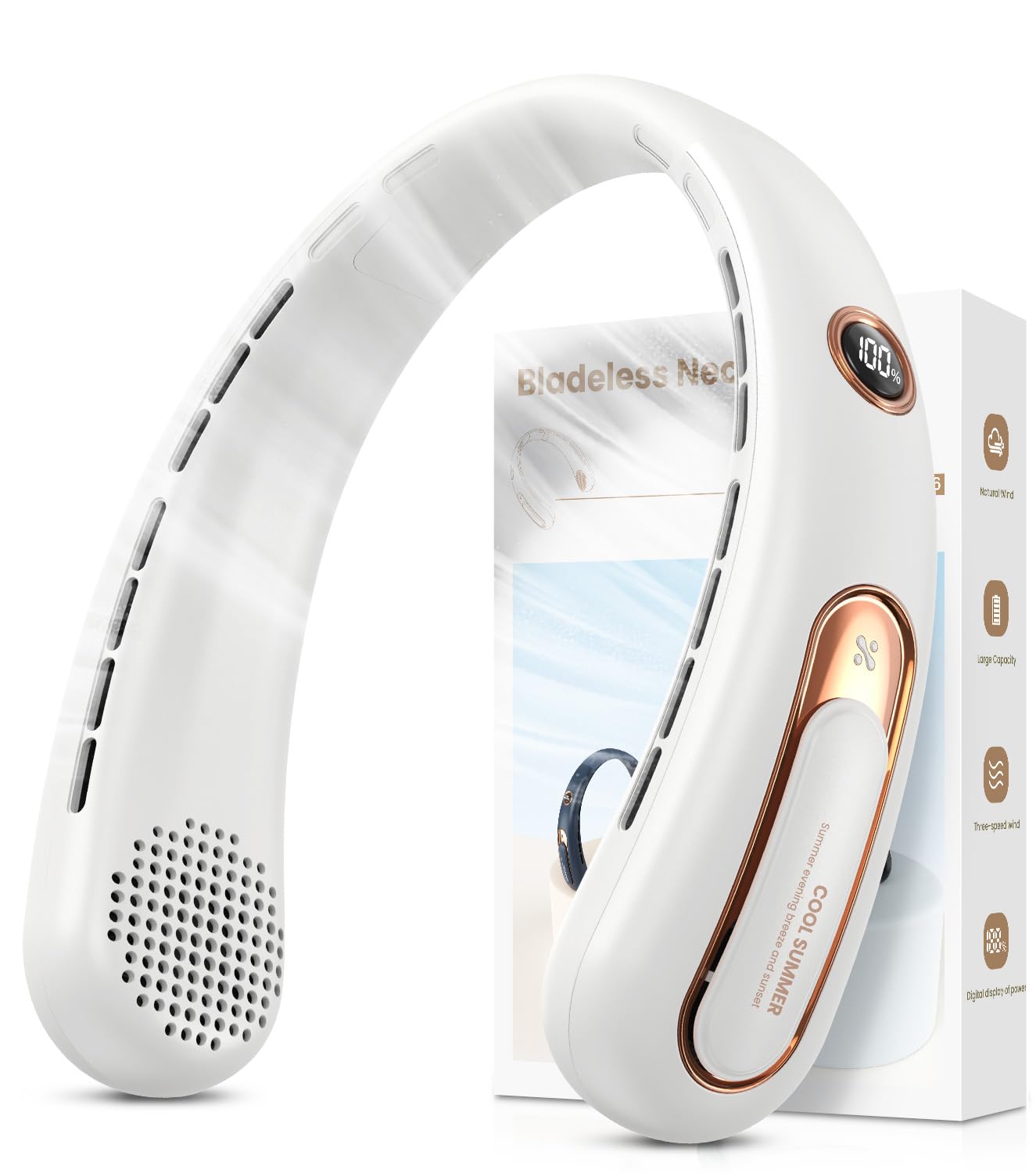 Neck Fan, Hands Free Bladeless Portable Neck Fan, 4000mAh USB Rechargeable Battery Fan, 3 Speed Personal Cooling Fan with 360° Airflow - for Hot Flashes Home Office Travel Outdoor Sports (White) 🍁 All In One Marketplace Canada