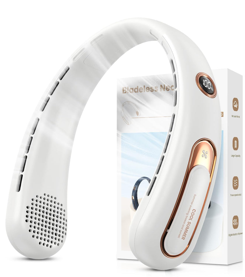 Neck Fan, Hands Free Bladeless Portable Neck Fan, 4000mAh USB Rechargeable Battery Fan, 3 Speed Personal Cooling Fan with 360° Airflow - for Hot Flashes Home Office Travel Outdoor Sports (White) 🍁 All In One Marketplace Canada