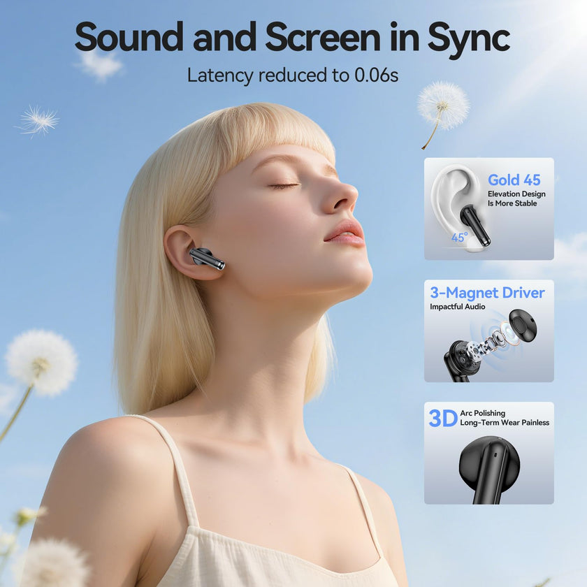 Wireless Earbuds, Bluetooth 5.4 in-Ear Headphones Wireless Bluetooth with ENC 4 Mics, Bluetooth Earbuds 50 Hour Noise-Cancelling Ear Buds with LED Indicator, IPX7 Waterproof for Sports/Work Black 🍁 All In One Marketplace Canada