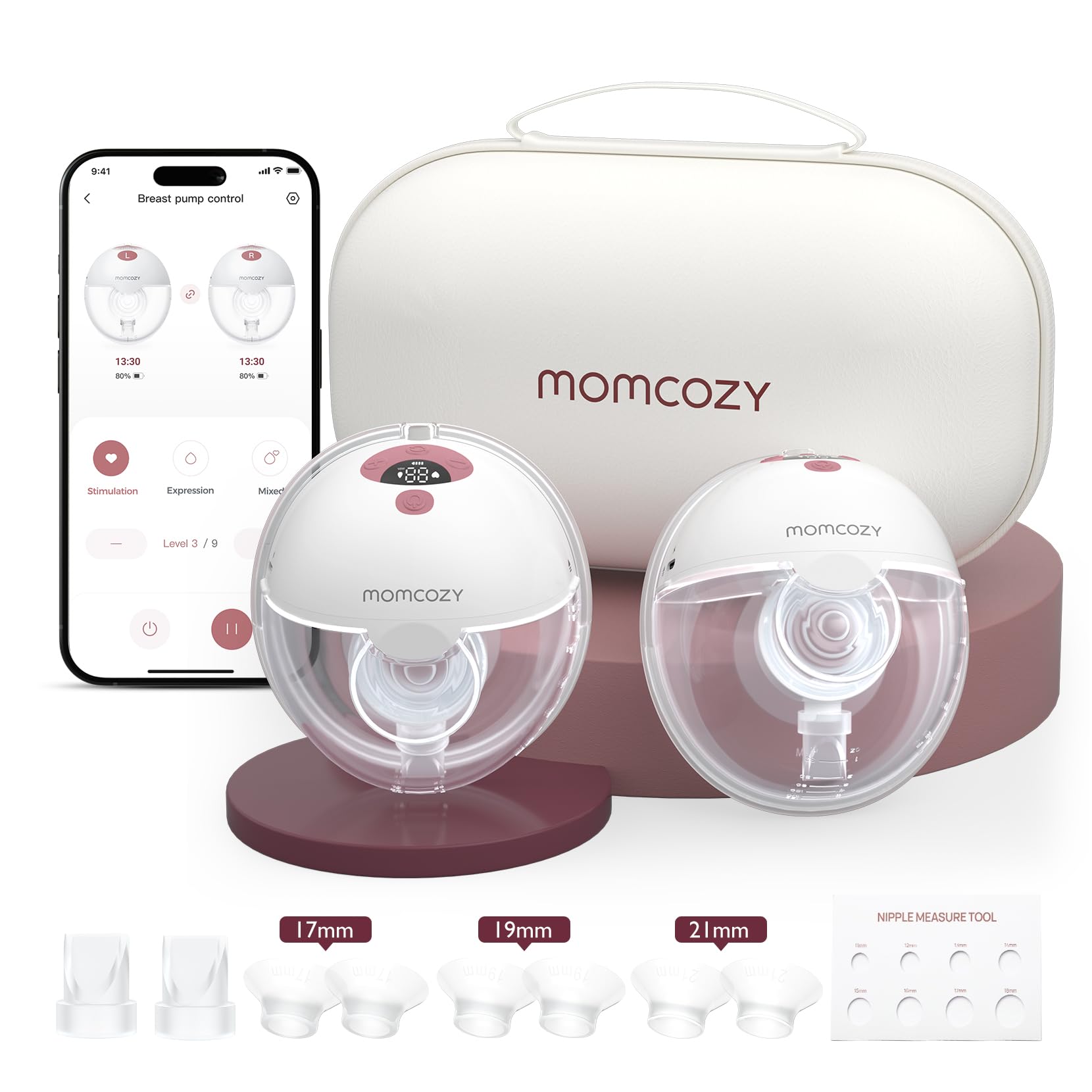 Momcozy M5 Smart App Control Hands Free Breast Pump, Double Wearable Breast Pump of Baby Mouth Double-Sealed Flange with 3 Modes & 9 Levels, Electric Pump Portable - 24mm, 2 Pack, Cozy Red 🍁 All In One Marketplace Canada