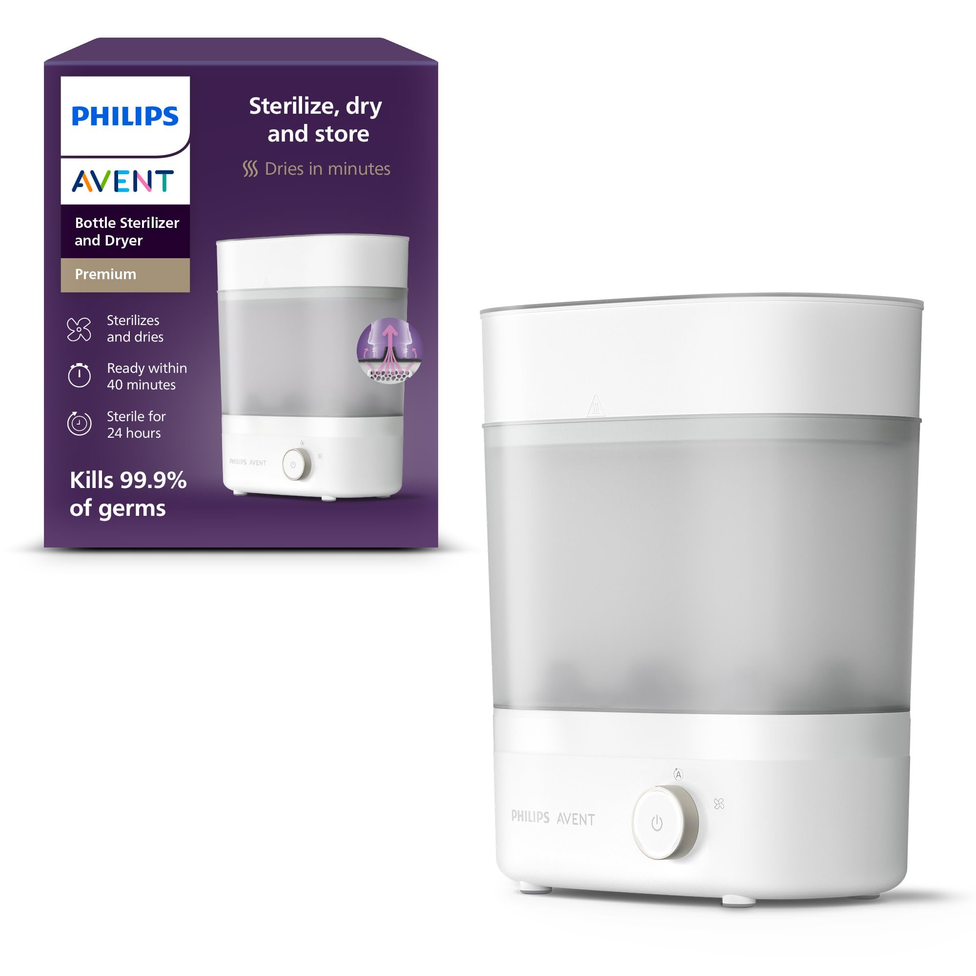 Philips Avent Baby Bottle Sterilizer and Dryer Premium, Removes 99,9% of Bacteria, Chemicals Free, Capacity 6 Bottles/Teats/Accessories, Modular Space Saving Design, Model SCF293 🍁 All In One Marketplace Canada