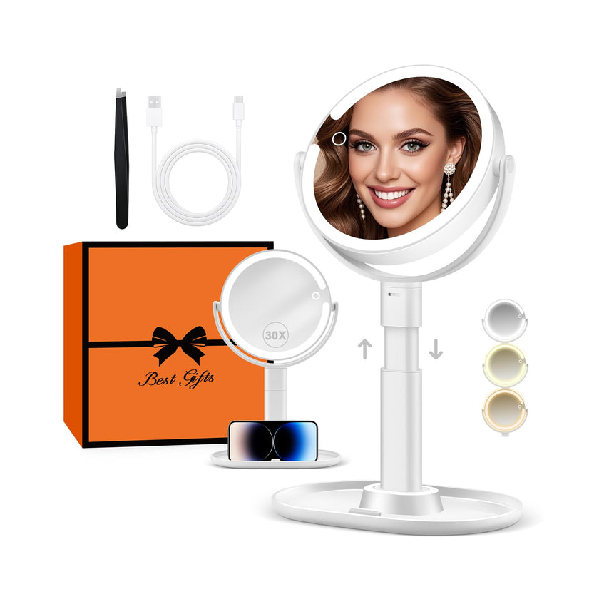 B Beauty Planet Makeup Mirror with Lights, Lighted Magnifying Mirror 30X with 3 Lighting and Adjustable Brightness, 2-Sided Height Adjustable Vanity Mirror for Bathroom, Women Gifts for Mom 🍁 All In One Marketplace Canada