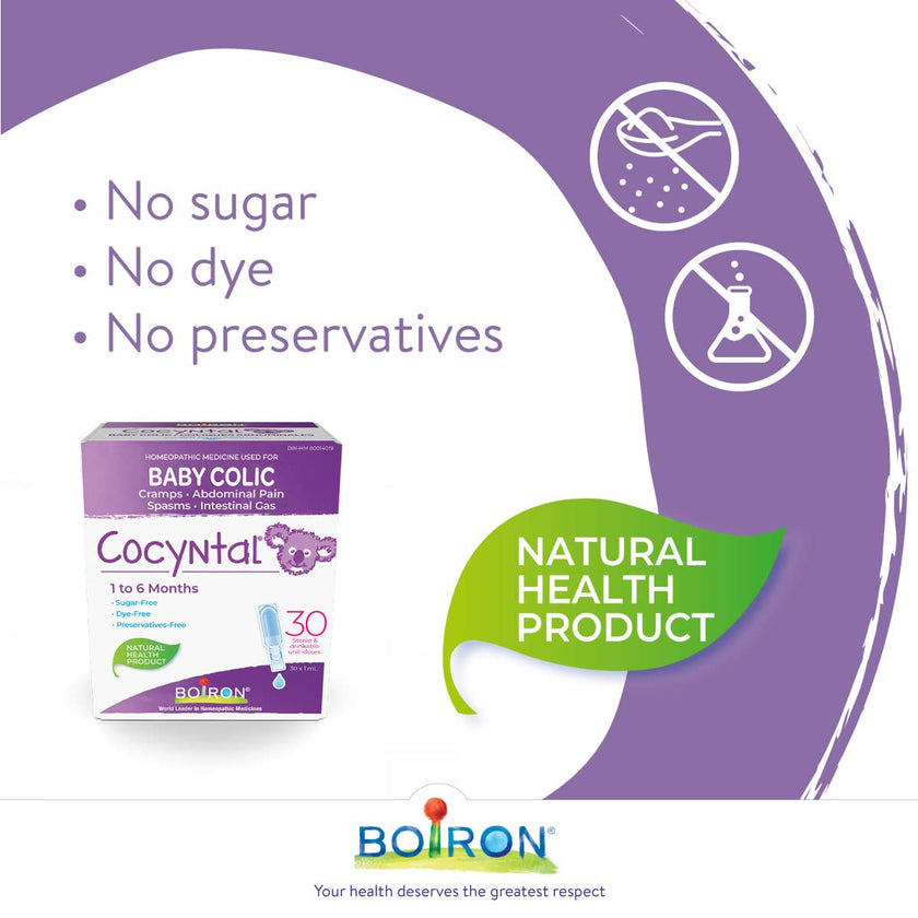 Boiron Cocyntal 60 drinkable unit-doses (Twin Pack) used for infant colic: abdominal pain, cramps, spasms and intestinal gas. Age: 1 to 6 months. Day and Night use. 🍁 All In One Marketplace Canada