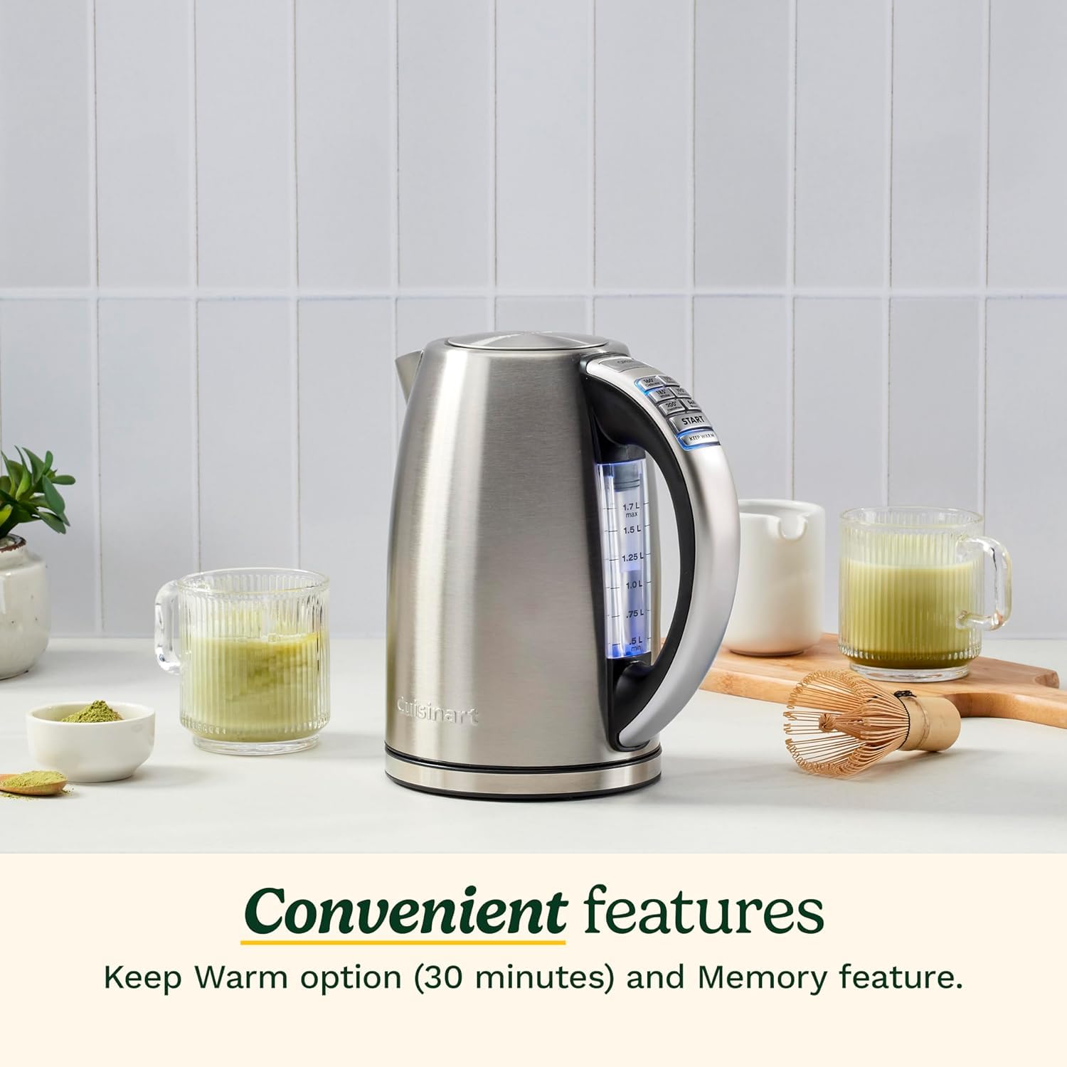 Cuisinart PerfecTemp 1.7L Cordless Electric Tea Kettle, 1500W Fast Heat-Up, 6 Preset Temperatures, 30-Min Keep Warm, Stay-Cool Nonslip Handle, Brushed Stainless Steel (CPK-17C) 🍁 All In One Marketplace Canada