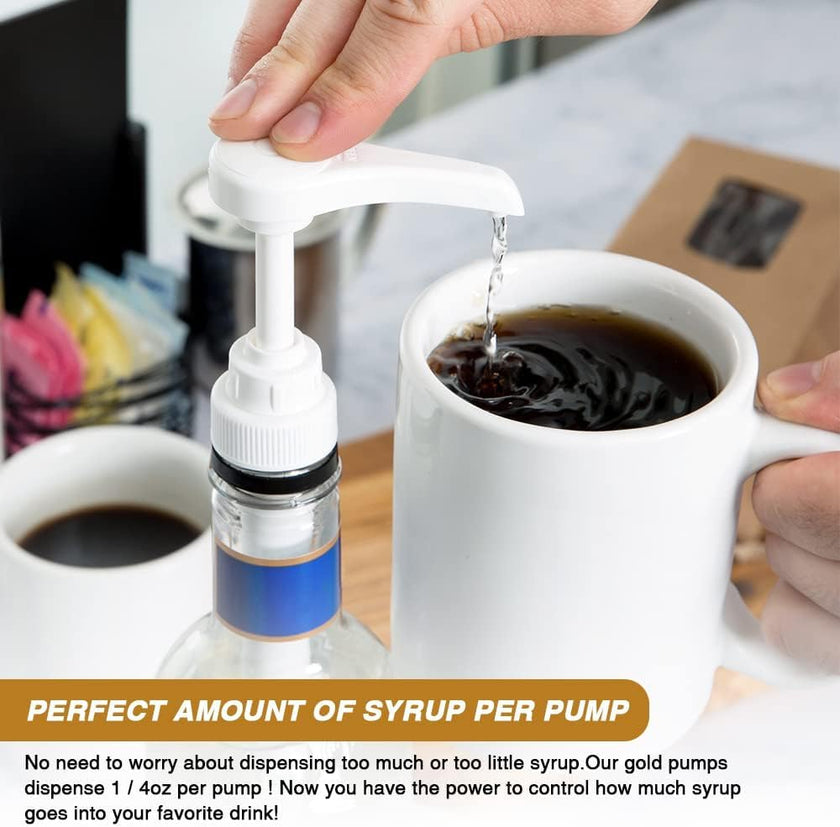 8 Pack Gold Coffee Syrup Pump Dispenser, Compatible with 25.4 Oz/750ml Bottles, Great for Home & Coffee Bar Drinking Mixes, Tea, Beverage, Cocktails, Plus Spoons 🍁 All In One Marketplace Canada