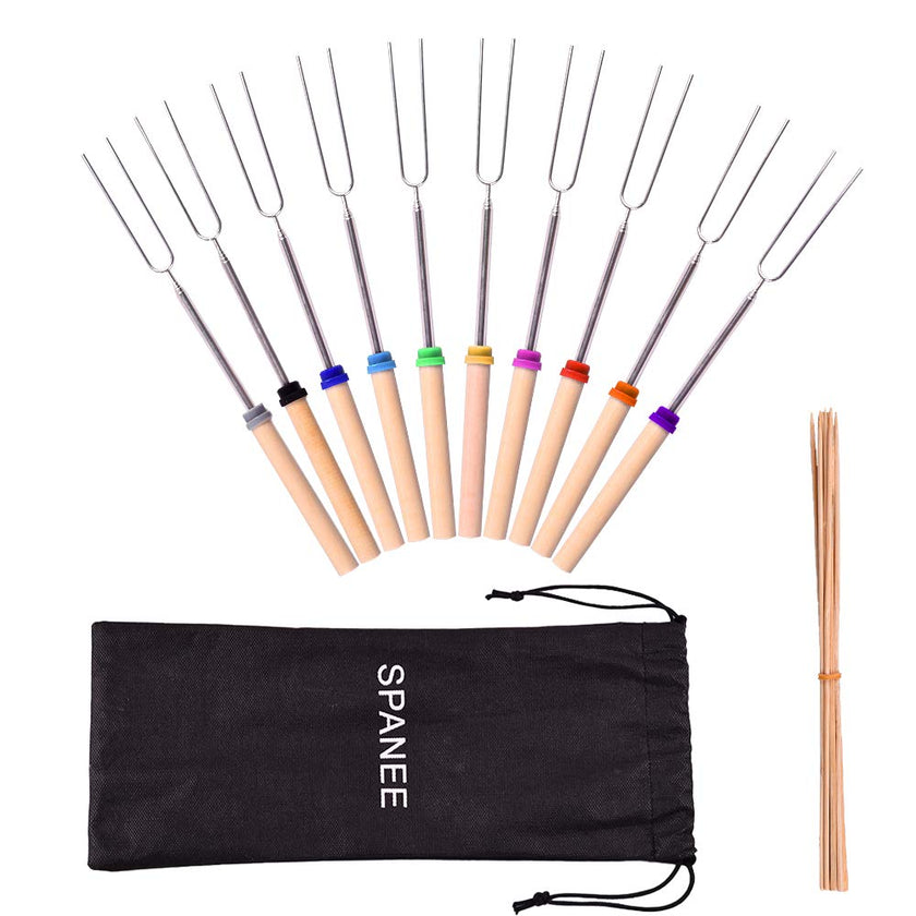 Marshmallow Roasting Sticks, Roasting Sticks with Wooden Handle 32 Inch Extendable BBQ Forks Telescoping Sticks Telescopic Stainless Steel Skewers for Grilling,Campfire (10) 🍁 All In One Marketplace Canada