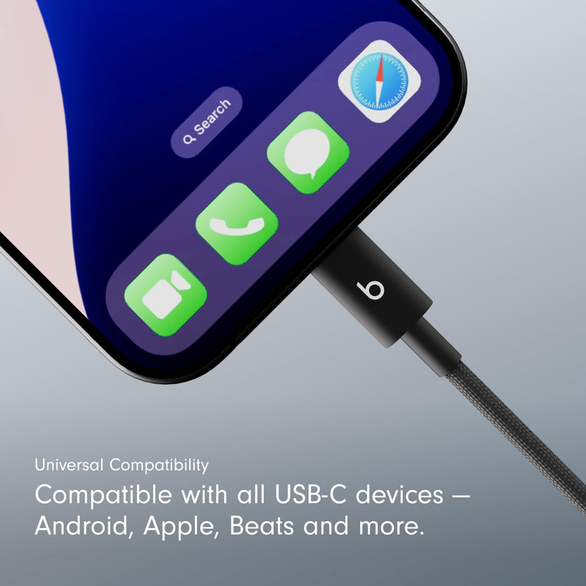 Beats USB-C to USB-C Woven Cable Fast Charging Durable/Tangle-Free Compatible Charger for Apple & Android Devices (1.5 m) - Bolt Black 🍁 All In One Marketplace Canada