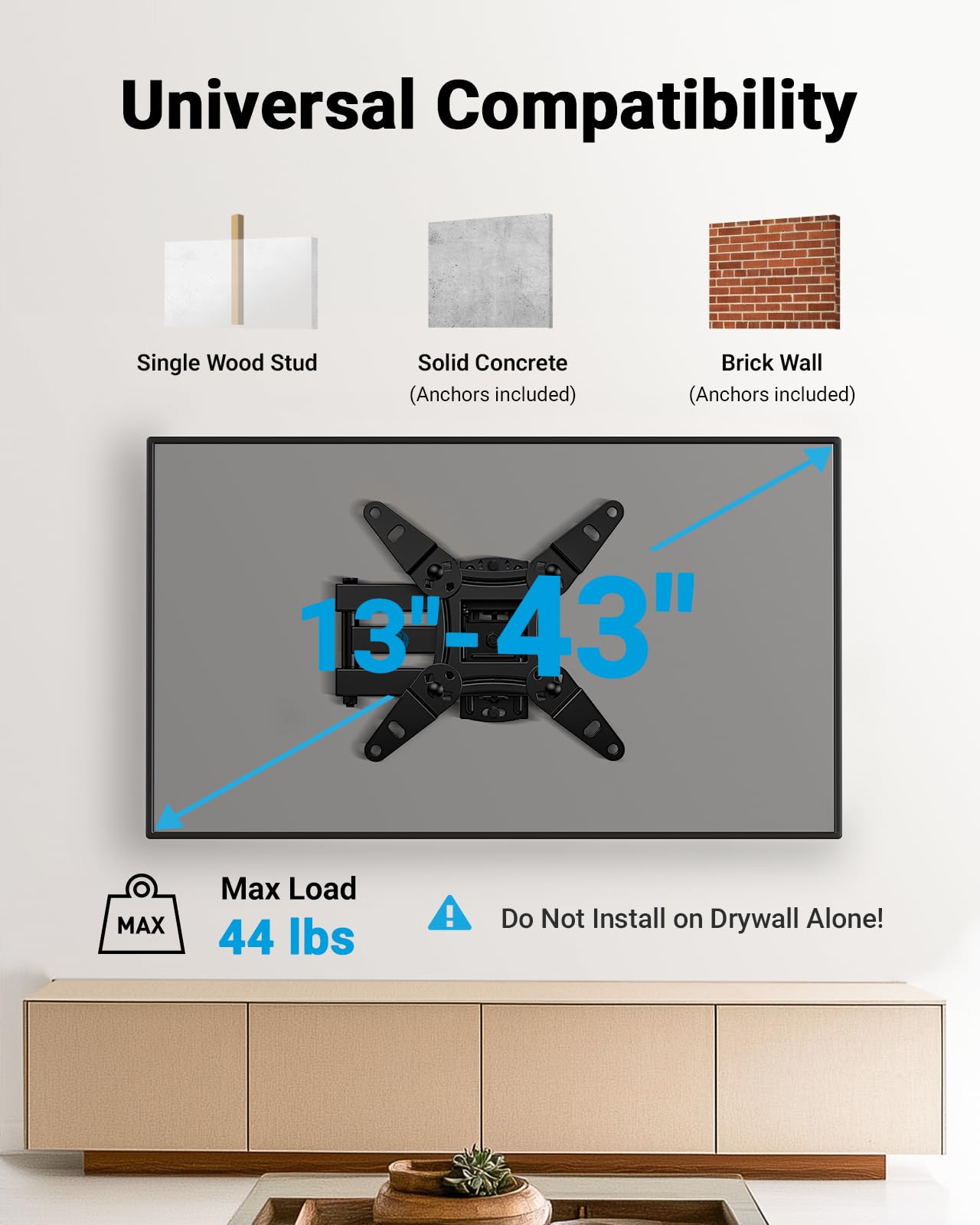 Pipishell Full Motion TV Wall Mount for 13-43 Inch LED LCD Flat Curved Screen TVs & Monitors, Max VESA 200x200mm up to 44lbs, Swivel TV Mount Wall Bracket with Rotation Swivel Tilt Extension, PISF1 🍁 All In One Marketplace Canada