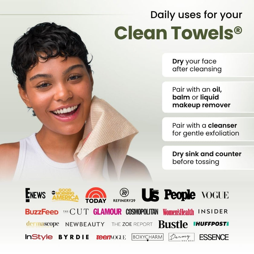 Clean Skin Club Bamboo Viscose Clean Towels® XL 100% USDA Biobased Face Towel, Disposable Face Towelette, Makeup Remover Dry Wipes, Ultra Soft, 50 Ct, 1 Pack 🍁 All In One Marketplace Canada