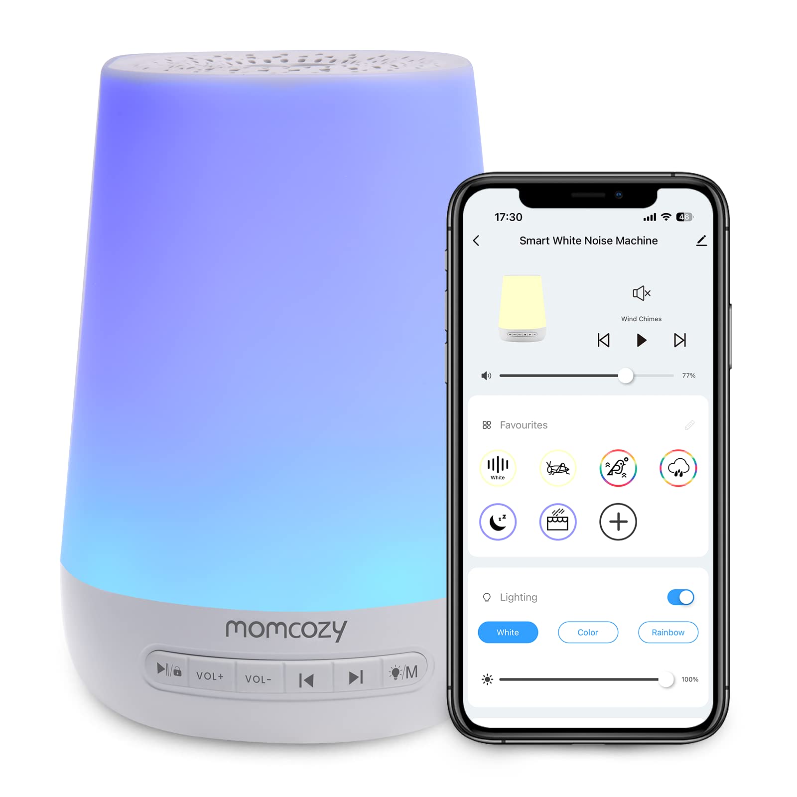 Baby Sound Machine, Momcozy White Noise Machine for Baby Sleeping with Night Light, Toddler Sleep Trainer 34 Soothing Sleep Sounds, Timer, App Remote Control, Personal Sleep Routine Alarm Clock(Blue) 🍁 All In One Marketplace Canada
