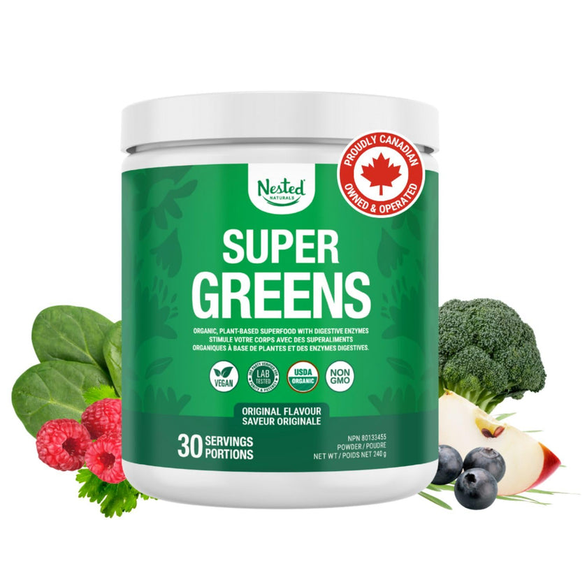 Nested Naturals Super Greens Powder - Organic Daily Greens Superfood Powder w/ 20+ Whole Foods, Spirulina, Wheat Grass & Barley Grass - Probiotics, Fiber & Enzymes - USDA Certified Organic, Original Flavour, 30 Servings 🍁 All In One Marketplace Canada