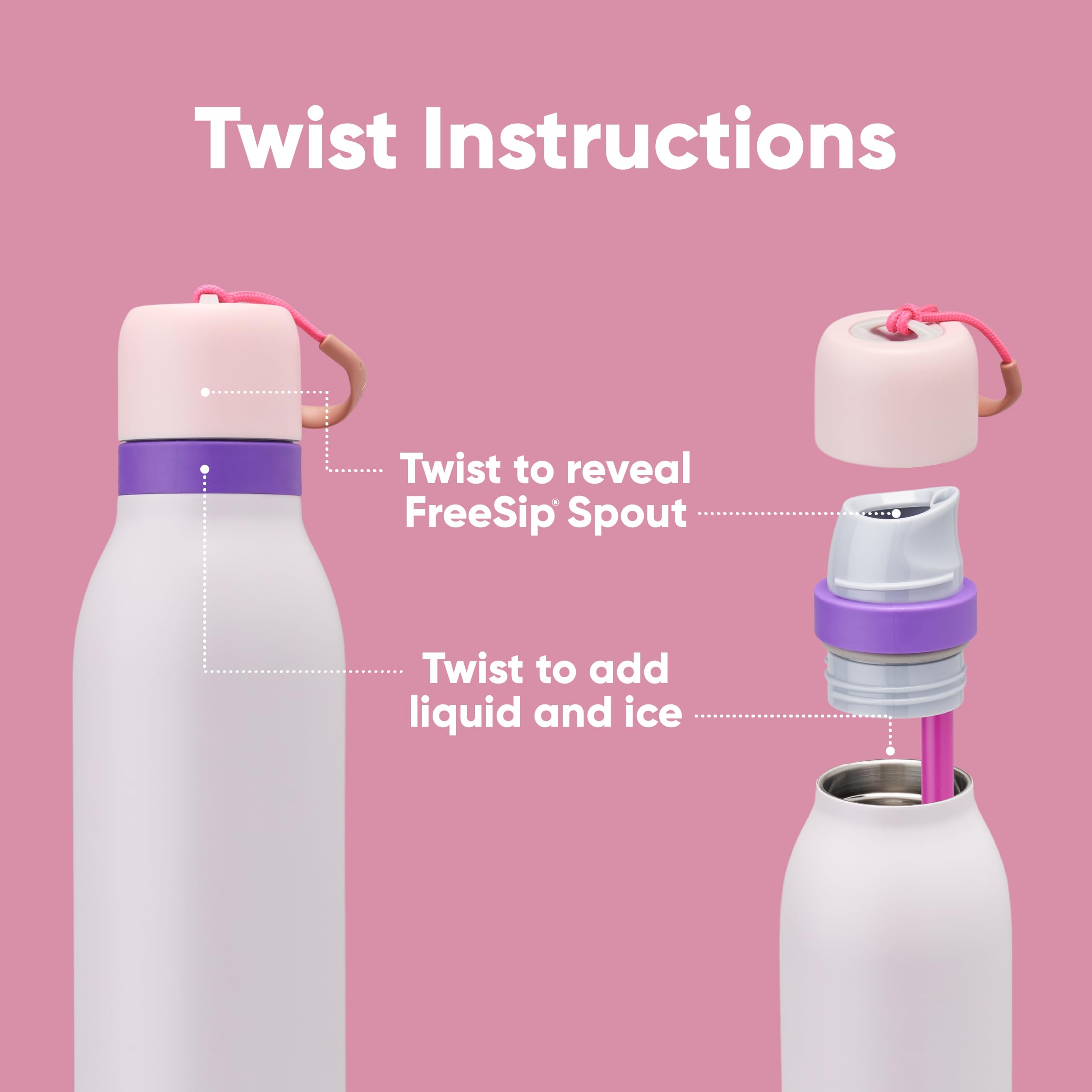 Owala FreeSip Twist Insulated Stainless Steel Water Bottle with Straw for Sports and Travel, BPA-Free, 24-oz, Pink/Purple (Dreamy Field) 🍁 All In One Marketplace Canada