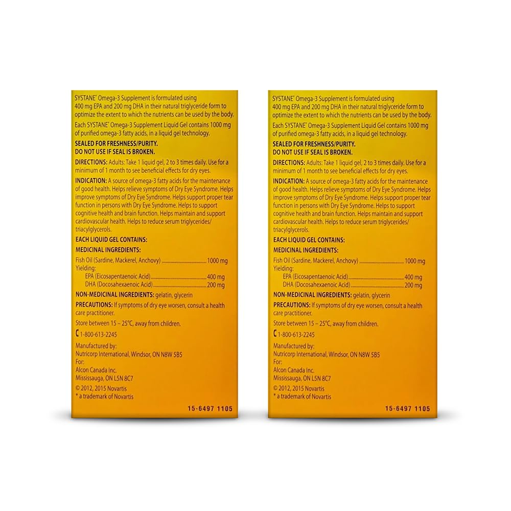 Systane Omega-3 Supplement for Dry Eyes, Eye Supplement for Adults, Tear Film Support, Tear film Support, Ocular Supplement for Dry Eyes - 60 Liquid Gels 🍁 All In One Marketplace Canada