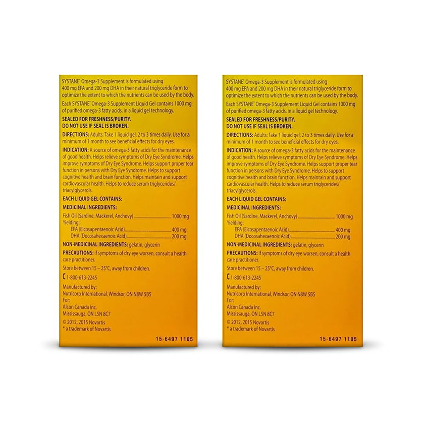 Systane Omega-3 Supplement for Dry Eyes, Eye Supplement for Adults, Tear Film Support, Tear film Support, Ocular Supplement for Dry Eyes - 60 Liquid Gels 🍁 All In One Marketplace Canada