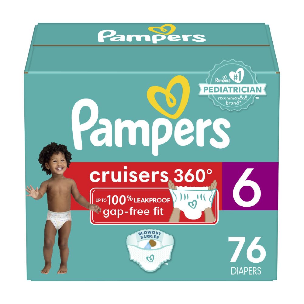 Pampers Diapers - Cruisers 360 degrees - Size 6, 76 Count, up to 100% Leakproof Fit, Designed for Active Babies, Pull On Diaper, EZ Off Tabs Designed for Easy Changes 🍁 All In One Marketplace Canada