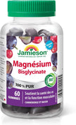Jamieson 100% Pure Magnesium Bisglycinate 20 mg Gummies Cranberry Grape Flavour, Not Blended, Magnesium Oxide Free, Supports Bone Development and Muscle Function, Source of Electrolytes, No Artificial Colours, Flavours, or Preservatives, 60 Count