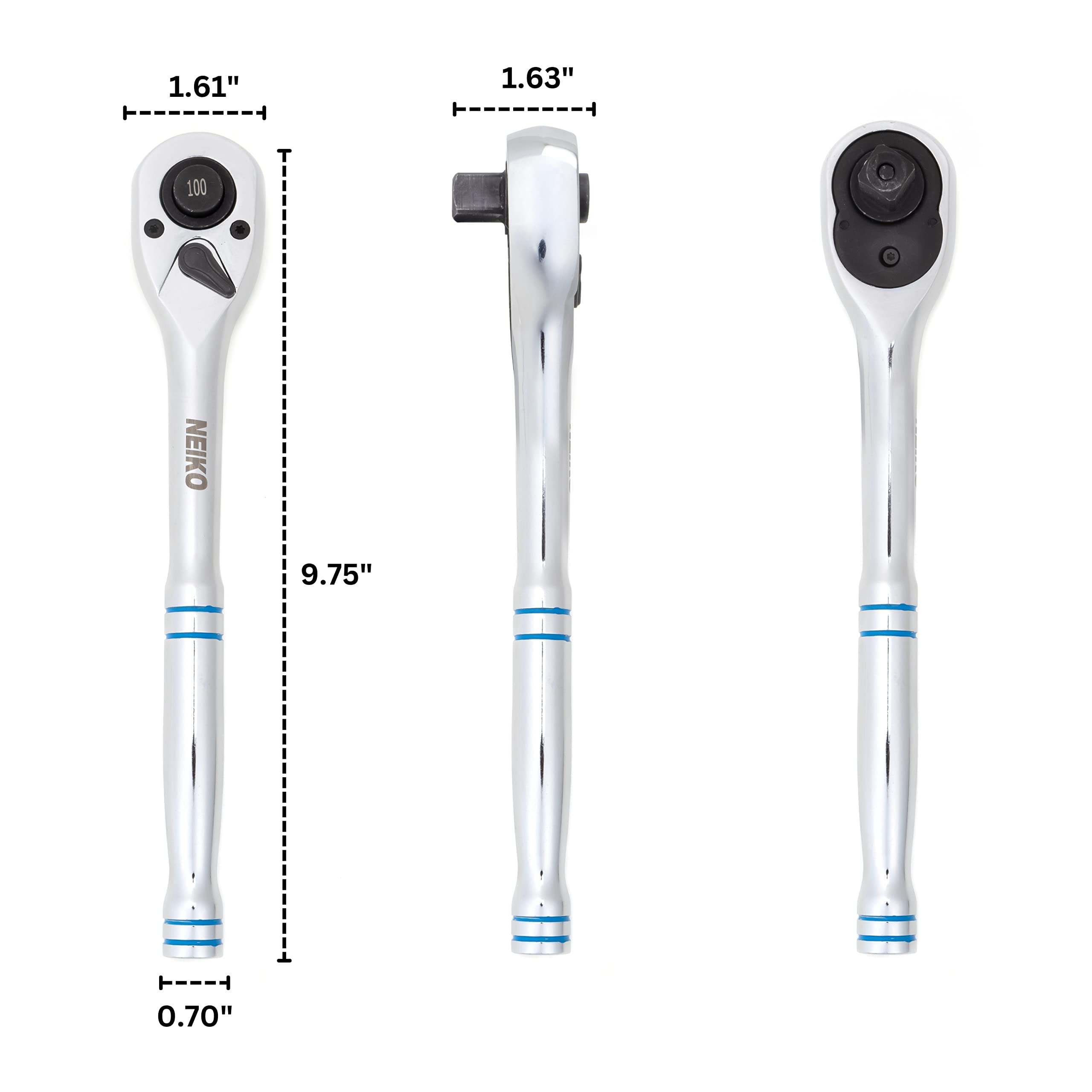 Neiko 03117A 1/2 Inch Ratchet Wrench, 100-Tooth Reversible Ratchet, 3.6 Degree, Quick Release 1/2 Drive Ratchet, 10