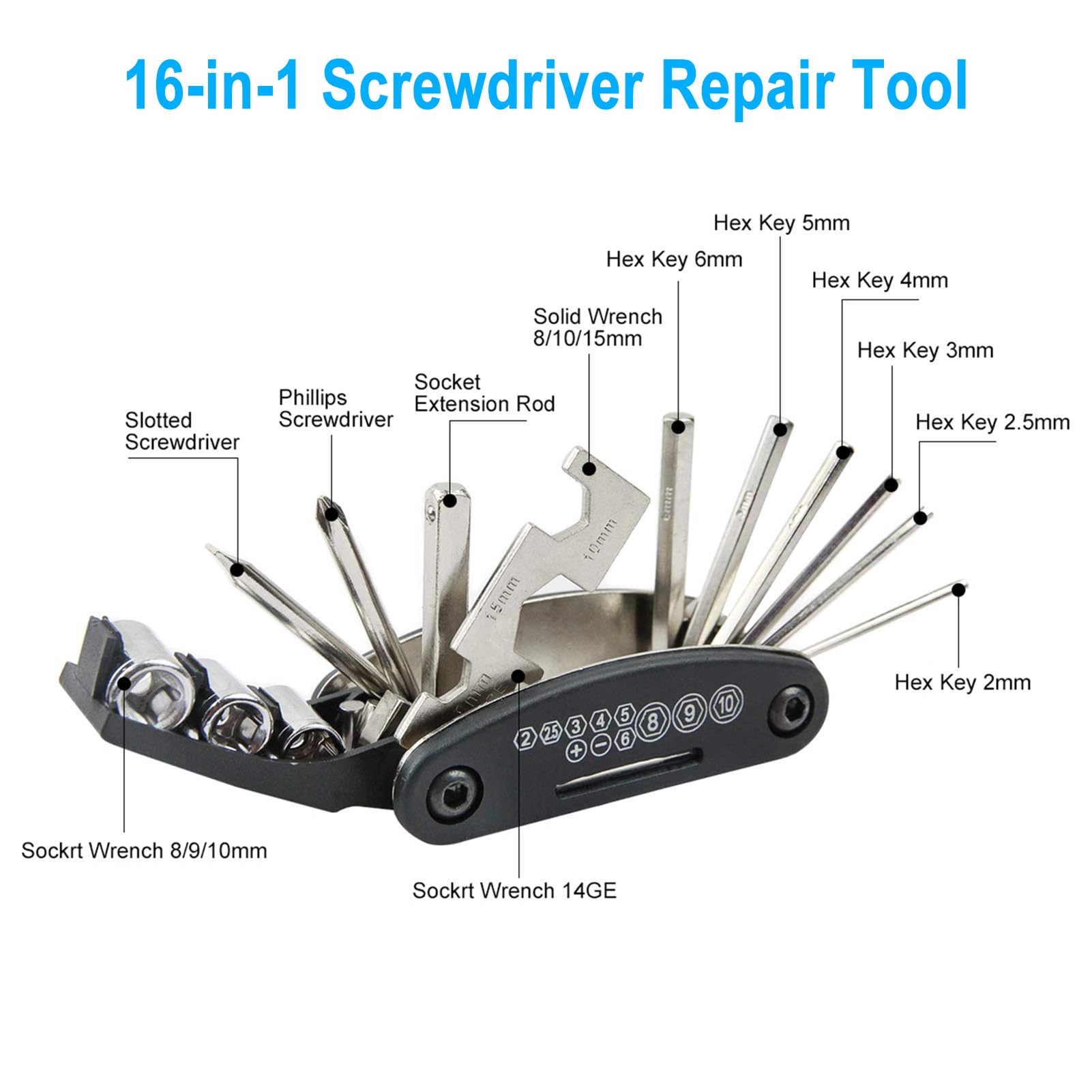 CHUMXINY Bike Repair Kit, 16-in-1 Tool, 120Psi Mini Bicycle Pump, Bicycle Tire Patch Kit, Blue Aluminum Alloy, for Mountain & Road Bikes 🍁 All In One Marketplace Canada