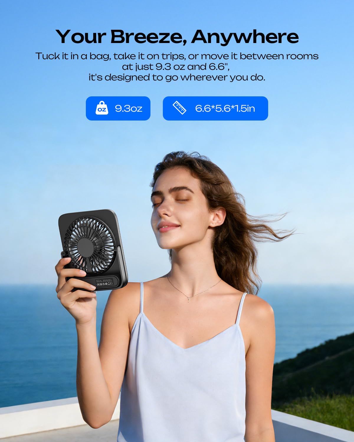 Otlonpe Personal Rechargeable Desk Fan Portable, 4000mAh 5-22 Hrs, Small Quiet Battery Powered Portable Fans for Bedroom Travel Office Home Table, Led Display, Cordless, 4-Speed, 6.5 Inch (Black) 🍁 All In One Marketplace Canada
