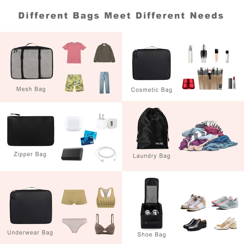 BAGAIL 8 Set Packing Cubes, Lightweight Travel Luggage Organizers with Shoe Bag, Toiletry Bag & Laundry Bag (Jet Black) 🍁 All In One Marketplace Canada