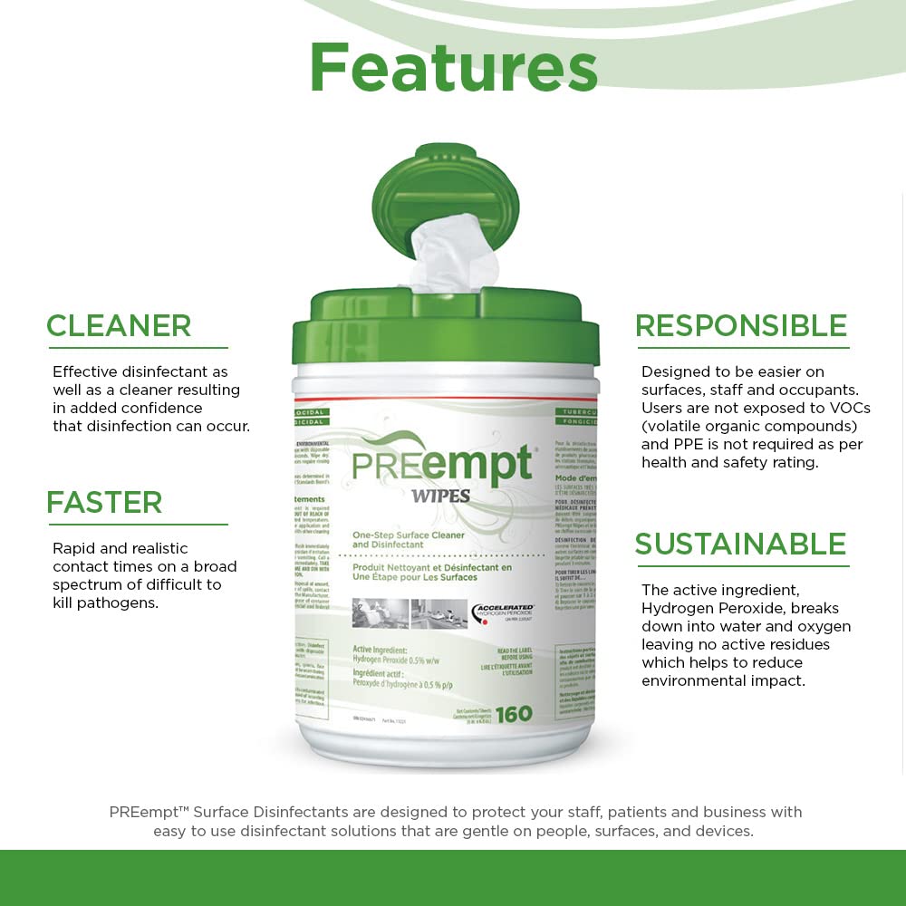 PREempt One Step Disinfectant Cleaner Wipes - All Purpose Wipes for Salons, Spas, Clinics, Studios - Wipes Canister (1 pack) 🍁 All In One Marketplace Canada
